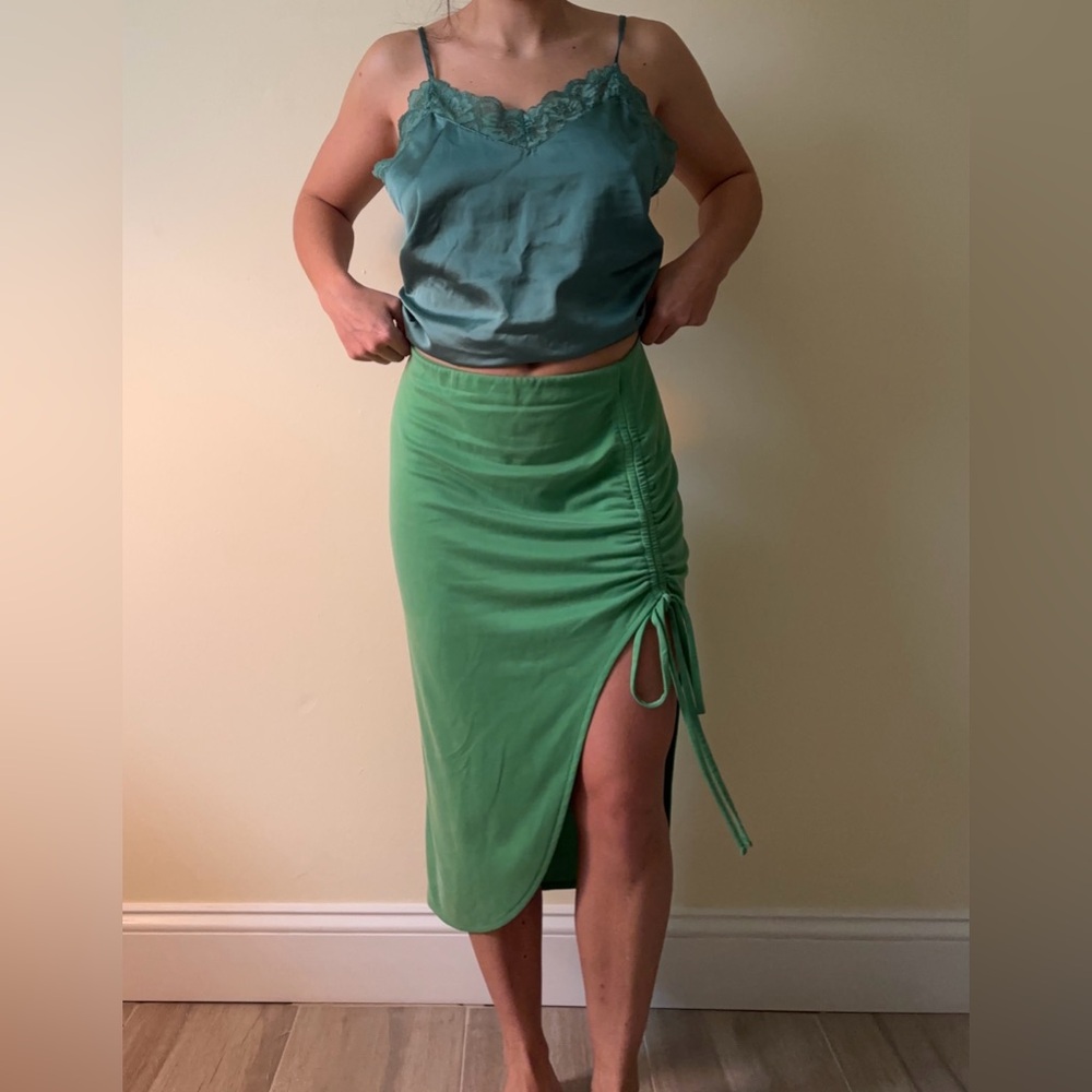 Green Ruched Midi Skirt Size XS Petite